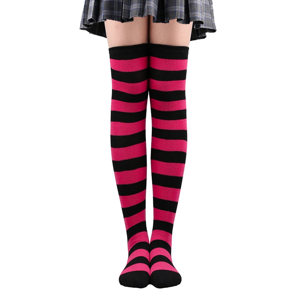 Women's Thigh High Over The Knee Socks For Girls Black White Striped Stockings Long Slouch Socken Kawaii Knit Leg Warmers Soks