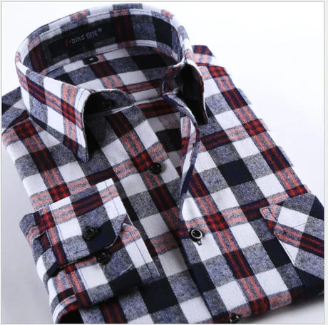 Quality Flannel Plaid Men Shirt Cotton Spring Autumn Casual Long Sleeve Dress Shirts Soft Comfort Slim Fit Button Down Clothes