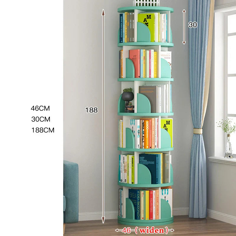 360° Rotating Children's Bookshelf 6 Floor Shelves Cabinet Wooden Storage Rack Furniture Library Sundry Holder Magazine Bookcase