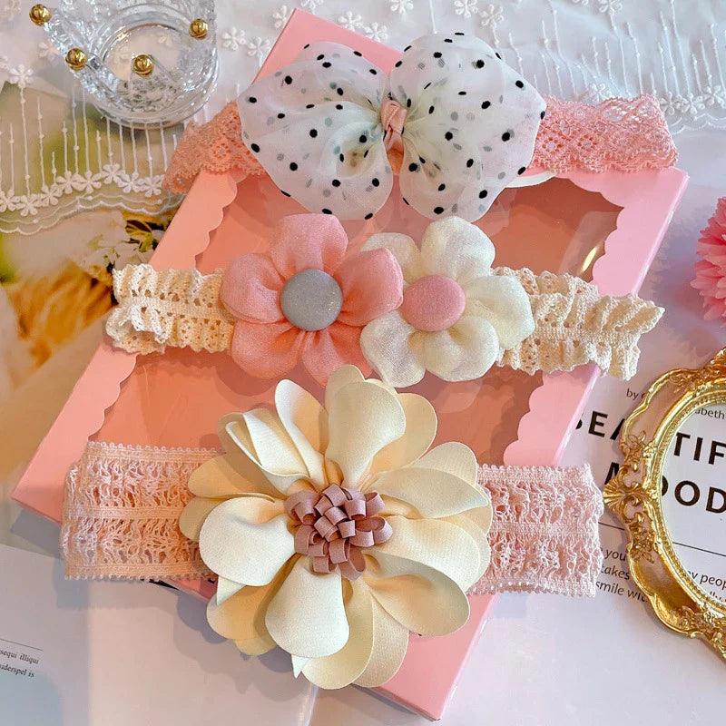 3Pcs/Set Baby Girl Headband Elastic Lace Flower Hair Band Newborn  Bowkont Headbands Princess Kids Hair Headwear