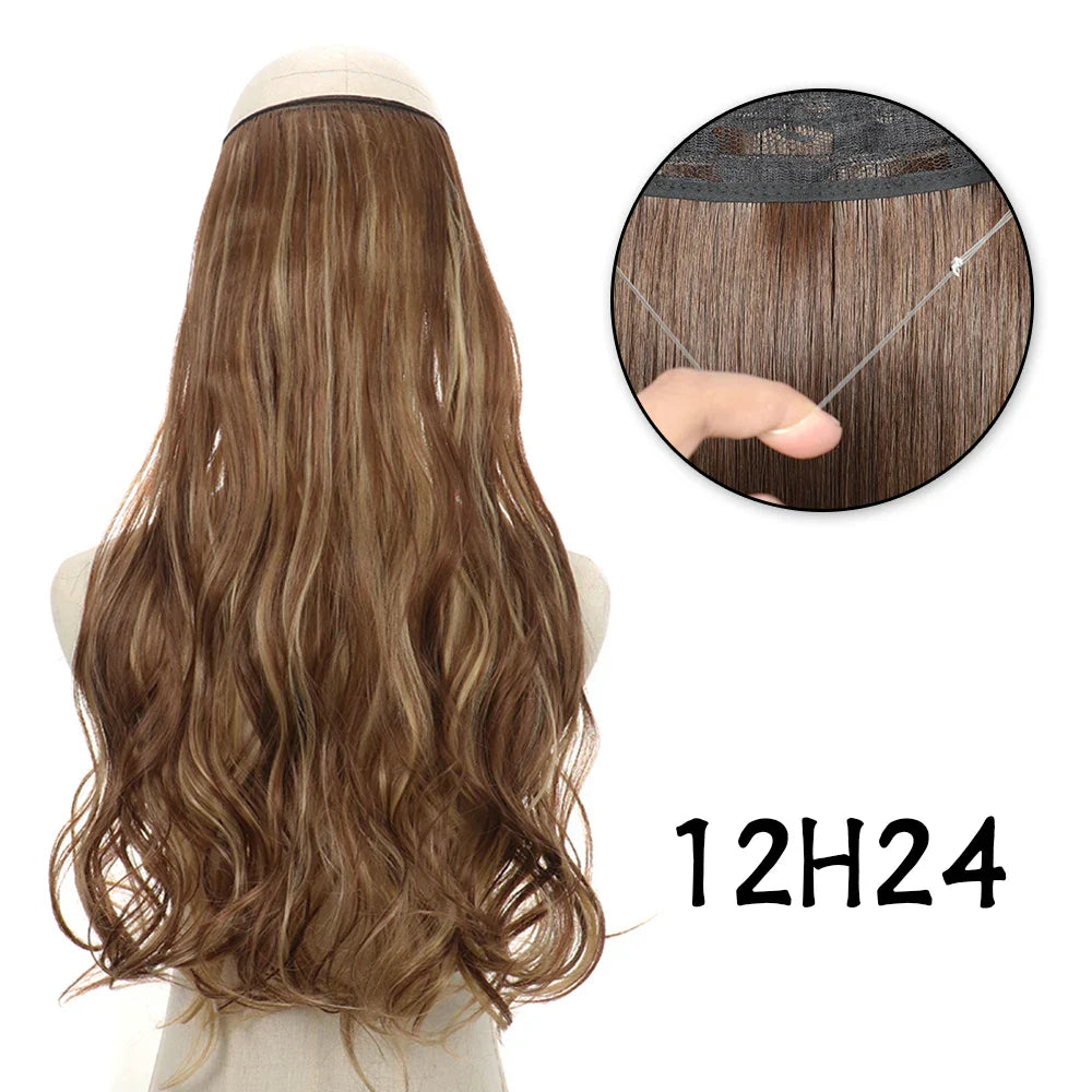 Hair Extensions No Clips Synthetic Fake Hair Ombre Pink Blonde Brown Black Natural Wavy Curly False Hair Piece For Woman