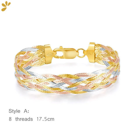 Real 925 Sterling Silver Three Color Gold Plated Multi Threads Woven Bracelets For Women Italian Jewelry Trendy Luxury Bracelets