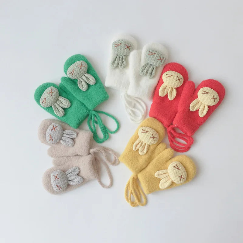 Autumn Winter Warm Baby Gloves Cartoon Animal Bunny Thicken Kids Gloves For Baby Girl Boy Soft Nylon Children Mittens