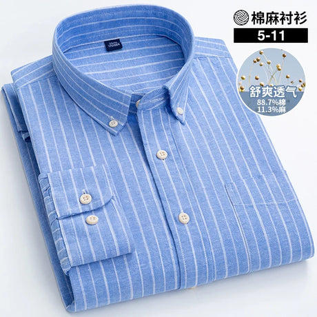 80% cotton 20% linen Shirts Longsleeve Shirt for Men clothing pure colored Casual hemp shirt camisa masculina mens dress shirts