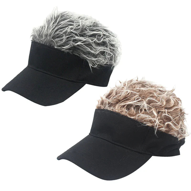 Unisex Funny Baseball Cap with Fake Flair Hair Cap Sun Visor Fun Toupee Hats Mens Womens Spiked Hairs Wig Hat