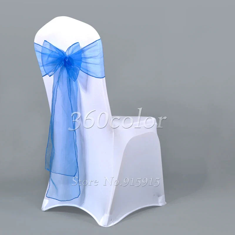 25pcs Sheer Organza Chair Sashes Bow Cover Band Bridal Shower Chair Design Wedding Party Banquet Decoration