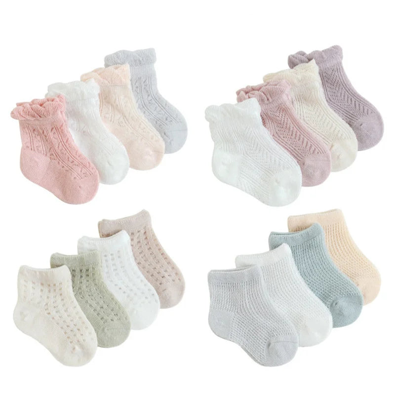 Lawadka 4Pairs/Lot Kids Socks for Girls Boys Cotton Solid Princess Children Sock Casual Summer Mesh Thin Newborn Baby Socks New