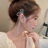 20Style Luxury Shiny Crystal Rhinestone Long Tassel Ear Cuff No Pierced Ear Clip Earrings For Women Wedding Korean Trend Jewelry