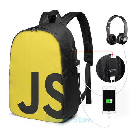 Funny Graphic print javascript js programming language logo USB Charge Backpack Men School Bags Women Bag Travel Laptop bag