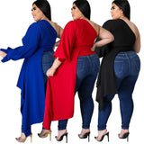 Plus Size Tops Sexy Slash Neck One Shoulder Puff Sleeve Long Blouses Elegant Ladies Irregular Shirts Wholesale Dropshipping