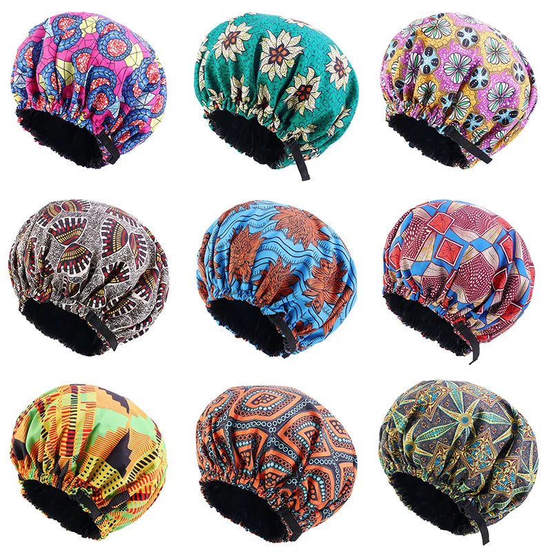 Oversize Africa Print Invisible Adjustable Round Hat Satin Lined nightcap hair cap Beauty Salon Hair Cap Women Hair Accessories