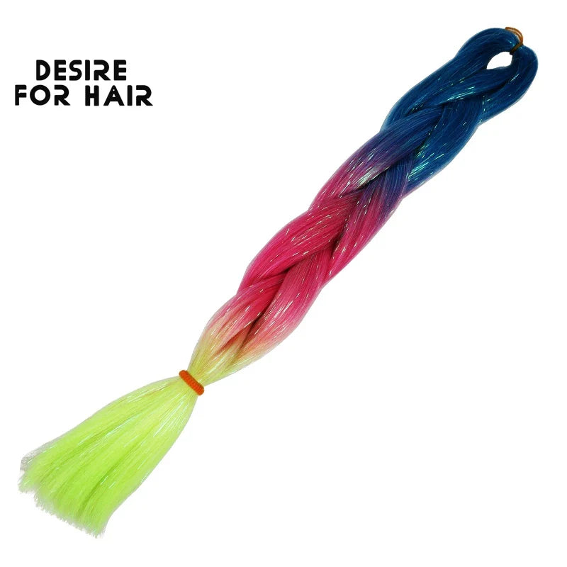 Desire for Hair 5Packs Synthetic Braiding Hair Christmas Colors Mix Tinsel Glitter Green Synthetic Hair Extensions Jumbo Braids