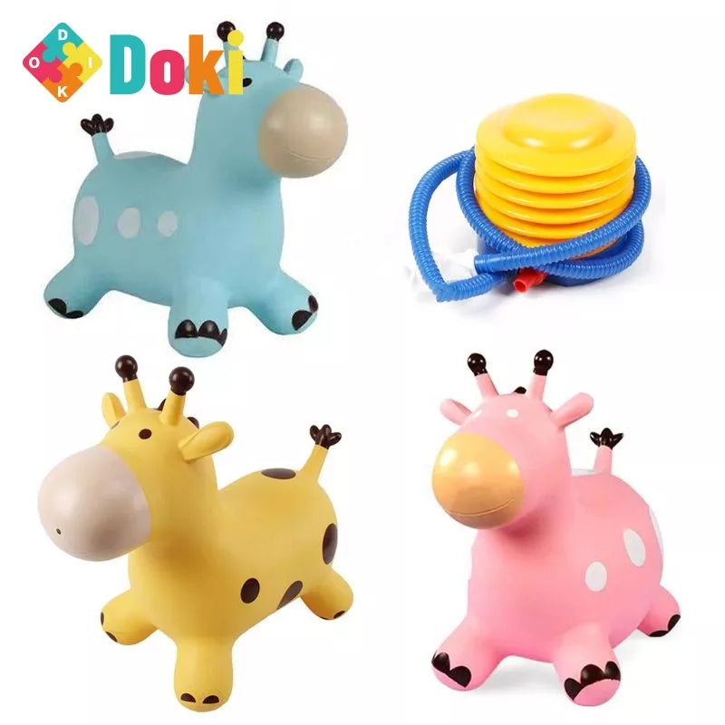 Doki Ride On Toys Jumping Horse Bouncy Giraffe Hopper Inflatable Jumping Bouncing Animal Toys Rubber Horse PVC Kids Toys 2023