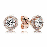 Original 925 Sterling Silver Round Sparkle Clear Sparkling Crown Stud Earrings For Women Wedding Gift Fashion Jewelry