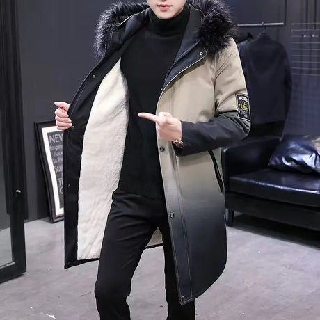 Men Winter New Warm Casual Fur Hooded Jacket Parkas Men Outdoor Fashion Warm Thick Pockets Army Coat Parkas Men