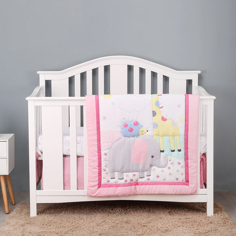 4 pcs Baby Crib Bedding Set for Girls and boys hot sale including quilt, crib sheet, crib skirt,pillow case