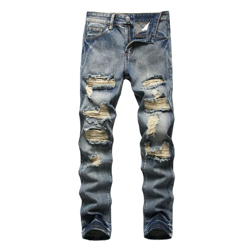 2022 Autumn New Fashion Retro Hole Jeans Men Pants Cotton Denim Trouser Male Plus Size High Quality Jeans Dropshipping