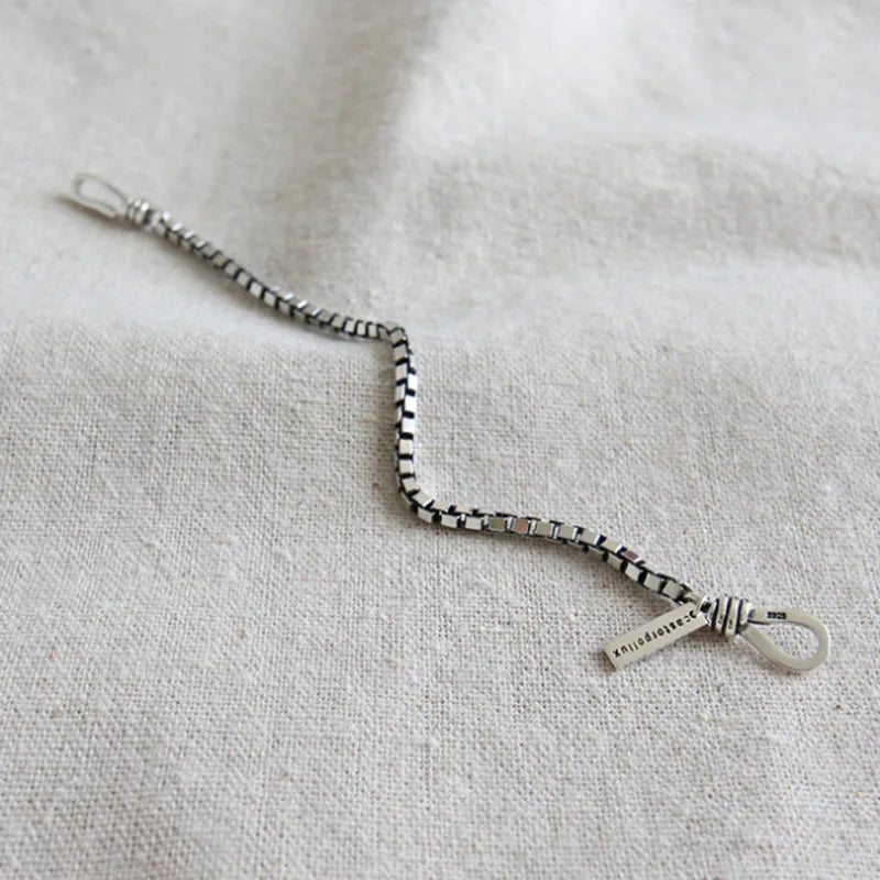 ANENJERY Silver Color Double Hook Box Chain Bracelet Fashion Punk Style Letter Couple Bracelet For Women Men Jewelry S-B319