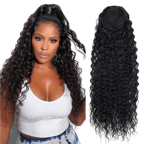 Curly Ponytail Extensions Clip in Synthetic Drawstring Ponytail Wig Long 32Inch Water Wave Afro Pony Tail Women Hairpiece False