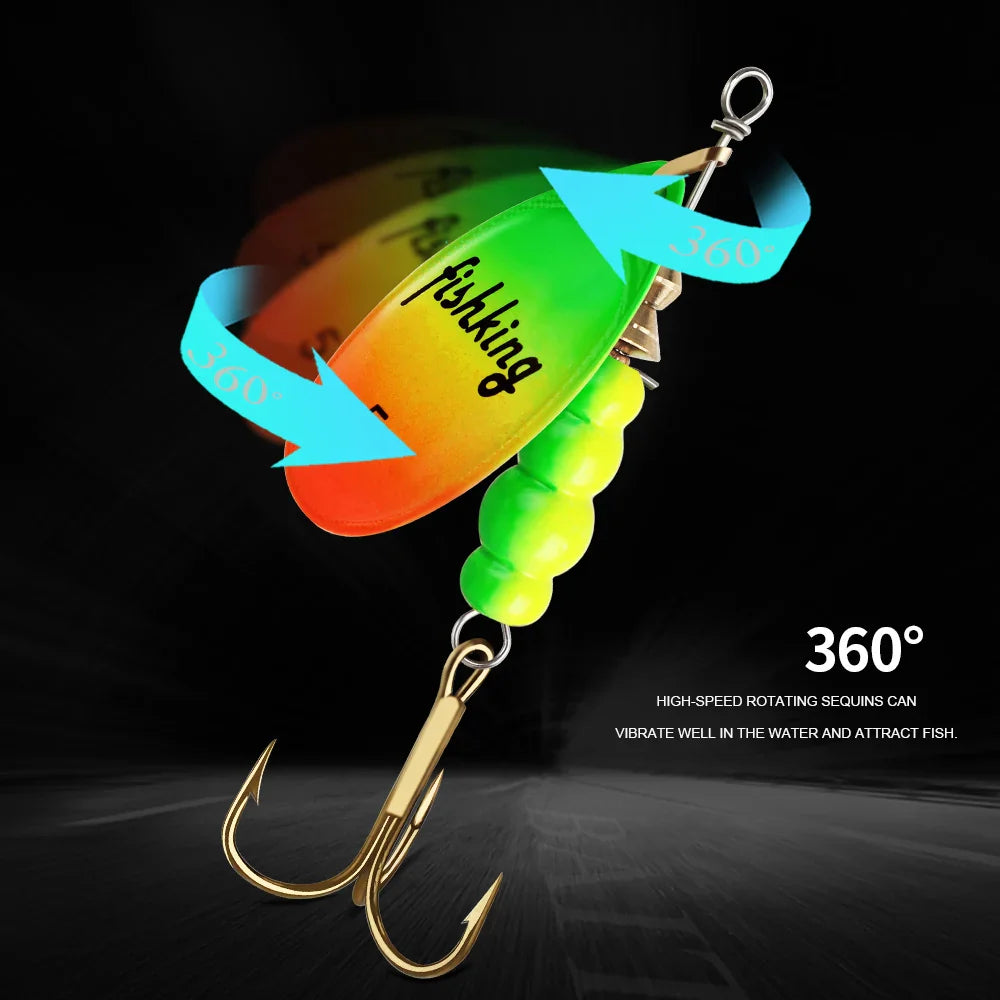 FISH KING Metal Fishing Lure Spinner Baits 3.9g 4.6g 7.4g 10.8g 15g Rotating Spoon Lures Spinners With Treble Hooks Pike Baits