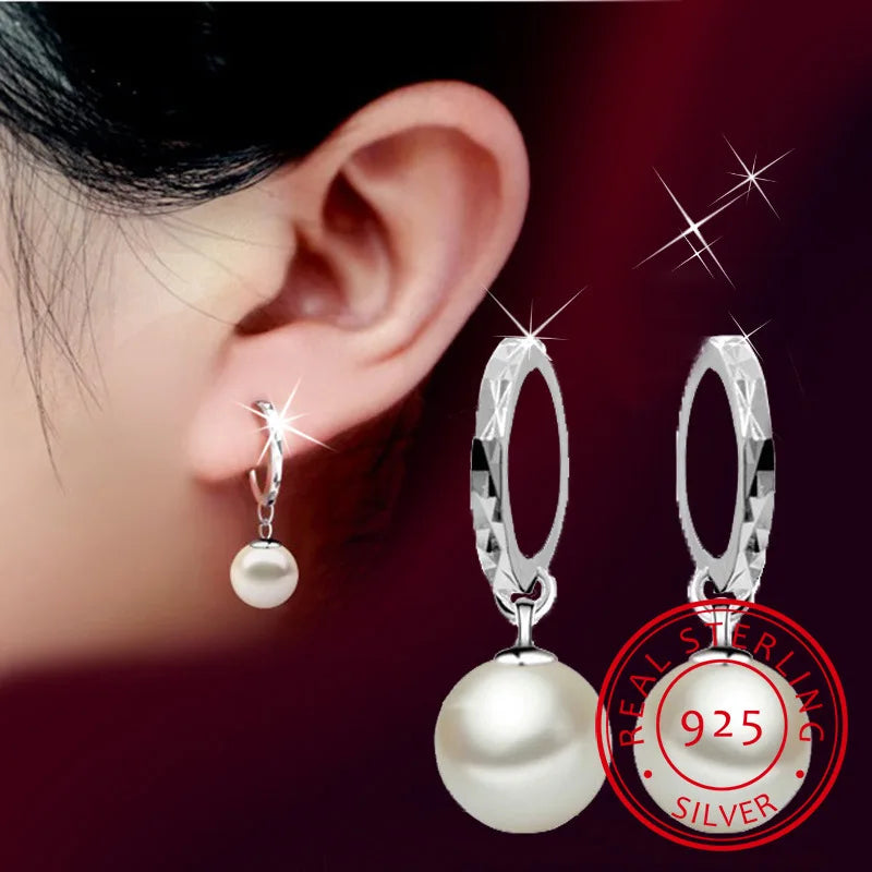 Classic Fashion 925-sterling-silver Earrings pendientes Pearl Drop Earrings For Women brincos de prata S-E27