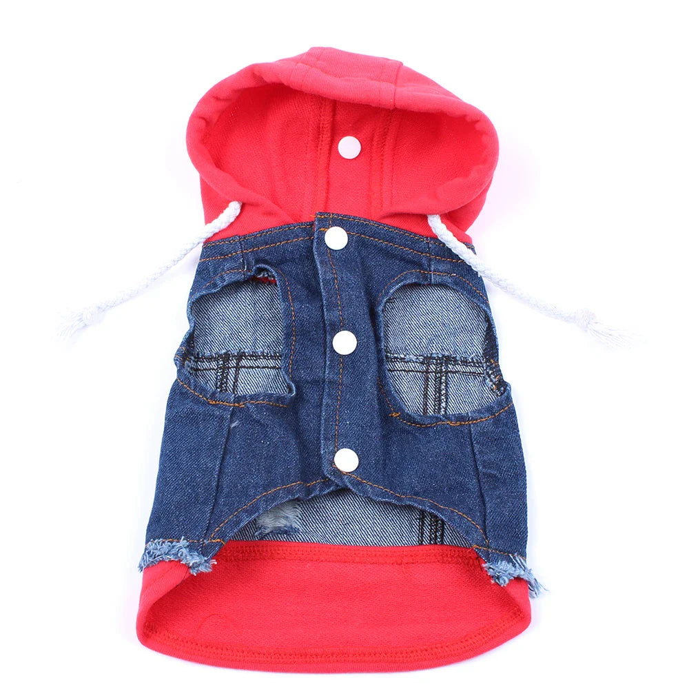 Dog Cat Jacket Vest  Denim Pet Puppy Coat Hoodie Spring/Autumn Clothing Apparel