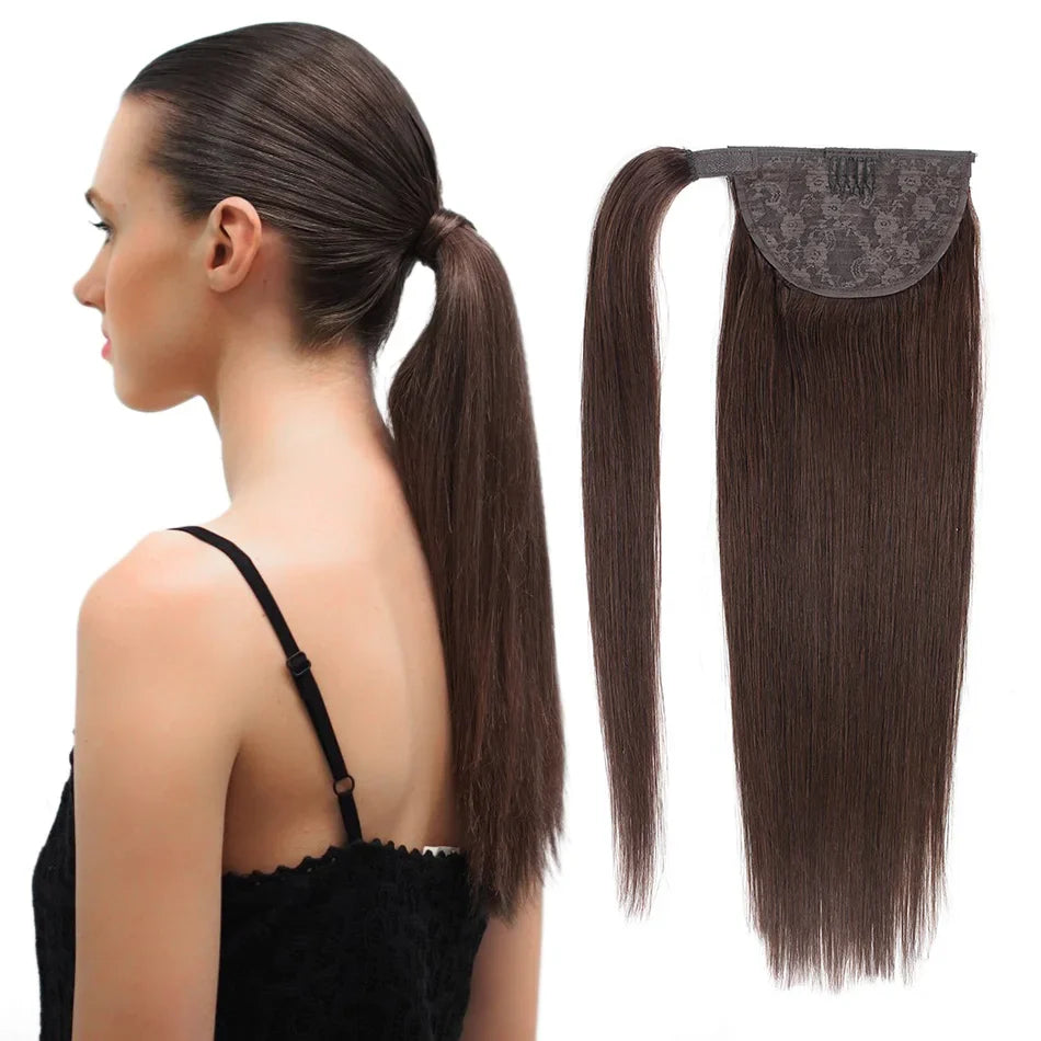 BHF 100% Human Hair Ponytail Brazilian Remy Ponytail Wrap Around Horsetail wig 120g Hairpieces Natural Straight Tails