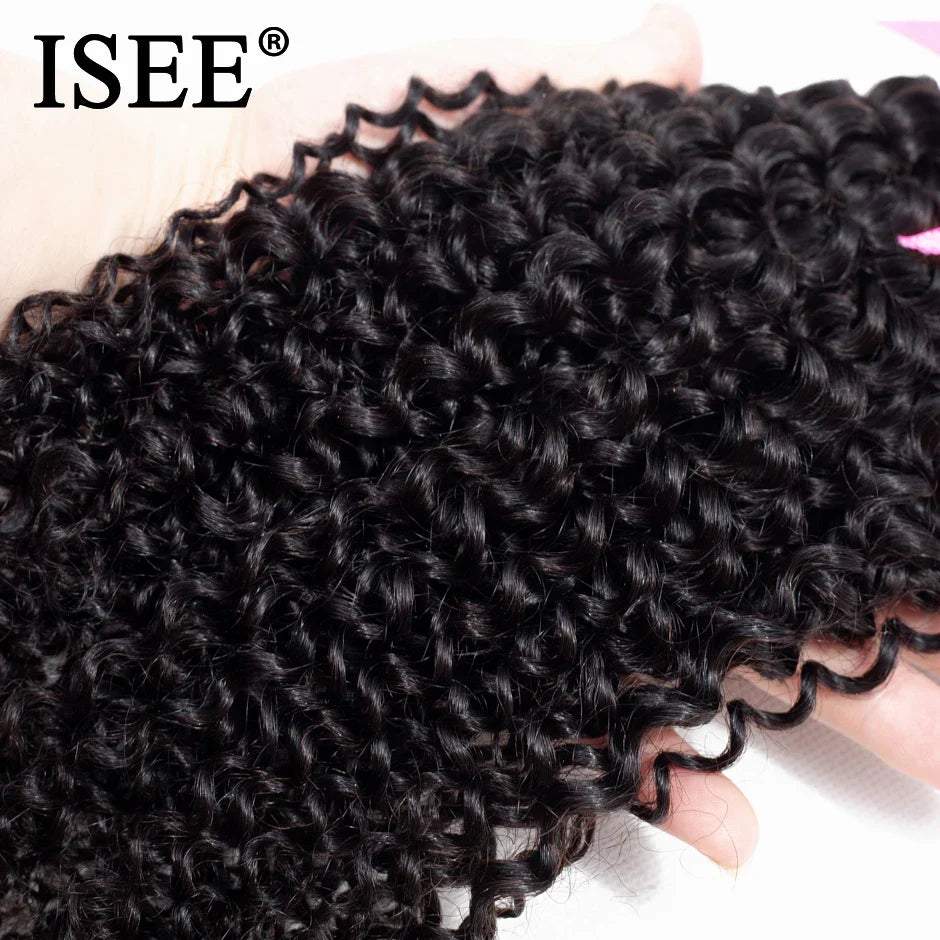 ISEE HAIR Mongolian Kinky Curly Hair Bundles 100% Human Hair Extensions Nature Color Buy 1/3/4 Bundles Thick Kinky Curly Bundles