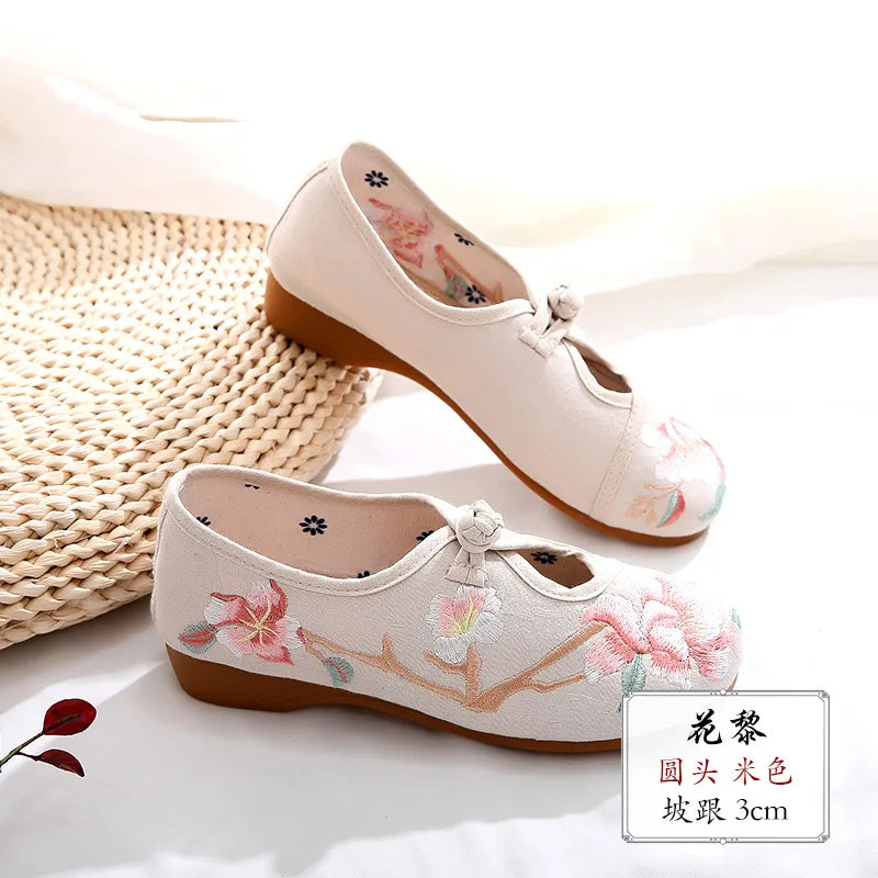 comemore Jacquard Embroidered Women Soft Bottom Ballet Flats Elegant Ladies Casual Strap Ballerinas Chinese Style Cotton Shoes