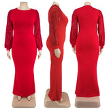 Women Long Sleeve Maxi Dresses Evening Ladies Sexy Plus Size Sequin Dress Glitte Elegant Red Dress Wholesale Dropshipping