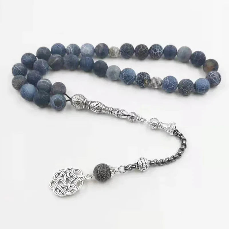 Tasbih Natural agates stone Blue Metal tassel 33 66 99 prayer beads islamic fashion stone Muslim Rosary