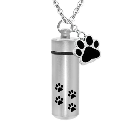 Lovely Pet Paw Cylinder Cremation Pendant Jewelry Ashes Holder Keepsake Cat Dog Memorial Urn Necklace Aluminum Alloy