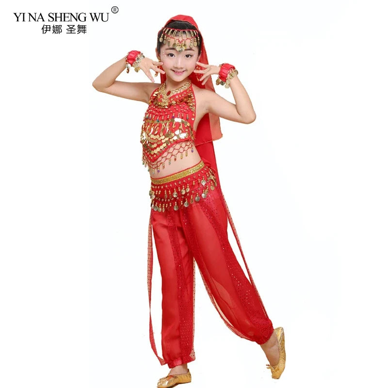 Kids Belly Dance Costumes Set Oriental Dance Costumes Girl Egypt Bollywood Indian Belly Dancing Clothing India 6 Color Dance Set