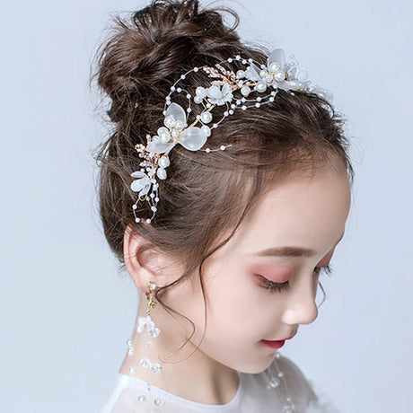 New Silver Color Gold Handmade Headbands Pearls Crystal Tiara Chlidren Hairbands Wedding Hair Accessories Veil Women Girls Kid