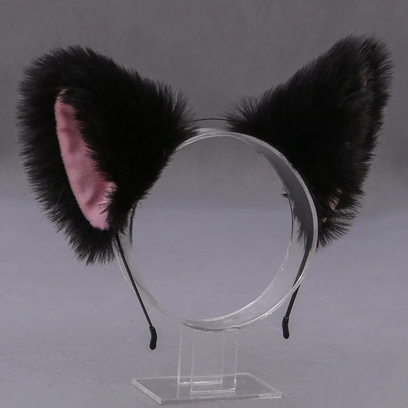 Women Anime Furry Animal Kitty Cat Ears Headband Kawaii Lolita Maid Hair Hoop Halloween Cosplay Party Fancy Headwear