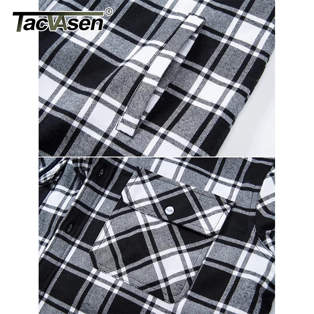 TACVASEN Men's Flannel Shirt Jacket with Removable Hood Plaid Quilted Lined Winter Coats Thick Hoodie Outwear Man Fleece Shirts