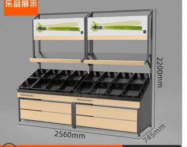 Fresh supermarket vegetable shelf commercial stainless steel bone chopping table fruit shelf display rack