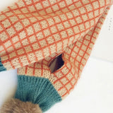 New Winter Children Plaid Knitted Scarves Korean Style Soft Pompon Patchwork Shawl Kids Warm Neckerchief