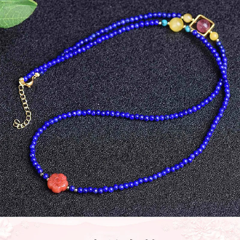 Natural Lapis Lazuli Bracelet With Turquoise Beeswax Strawberry Crystal Southern Red Agate Carved Men&#39;s And Women&#39;s Bracelets