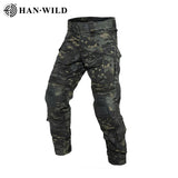 HAN WILD Upgraded Version G3 Combat Pants + Pads Hiking Pants Camouflage Safari Airsoft Military Tactical Trousers Gen3