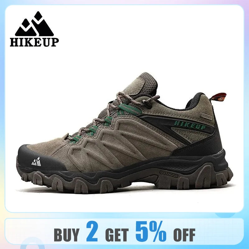 HIKEUP High Quality Leather Hiking Shoes Durable Outdoor Sport Men Trekking Leather Shoes Lace-Up Climbing Hunting Sneakers