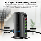 USLION 5 Ports USB Charger HUB LED Display USB Fast Charging Station Dock Mobile Phone Desktop Wall Quick Chargers EU US UK Plug