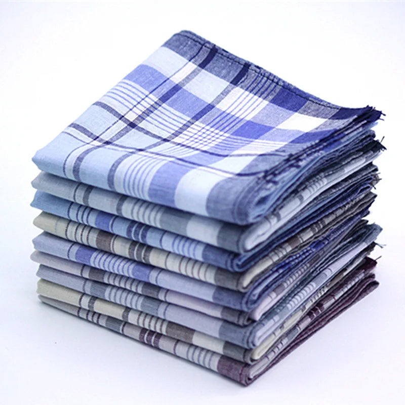 10Pcs Classic Vintage Plaid Stripe chief Hanky Men Pocket Squares 100% Cotton Business Casual Chest Towel Hankies Scarves 20