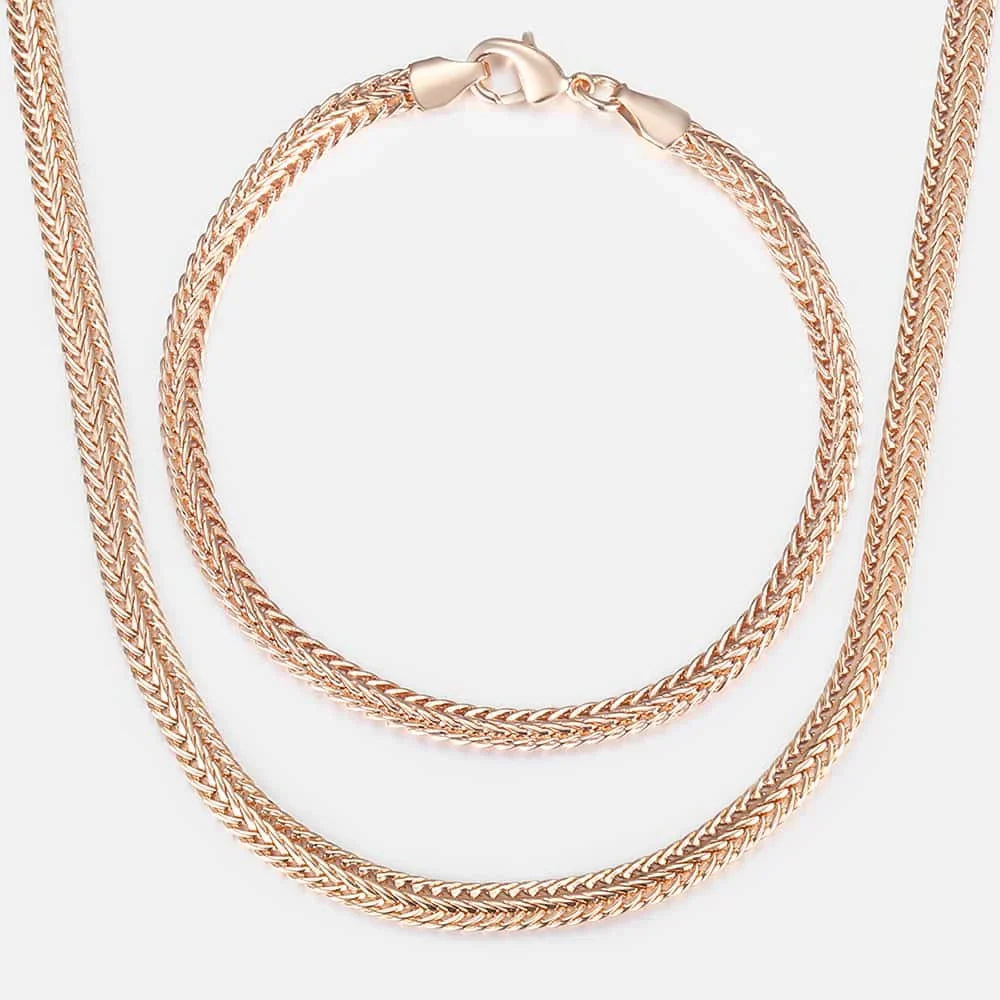 Women's Jewelry Sets 585 Rose Gold Color Necklace Bracelet Set Braided Foxtail Link Chain Fashion Wholesale Jewelry Gifts KCS01