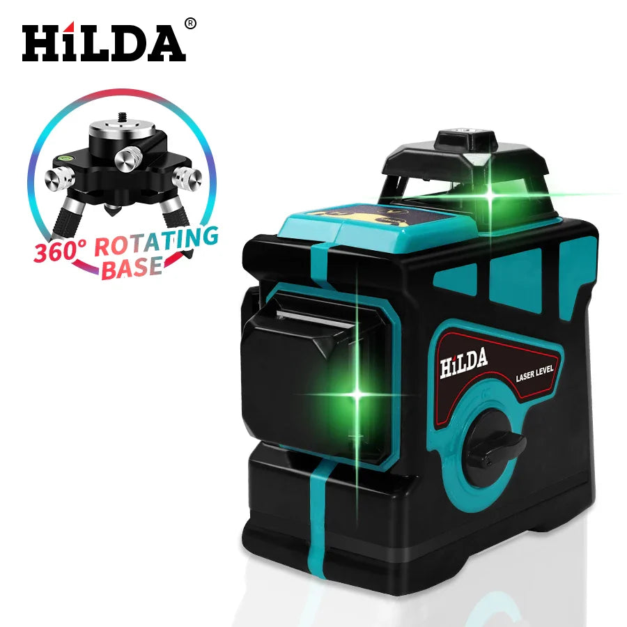 HILDA Laser Level 12 Lines 3D Level Self-Leveling 360 Horizontal And Vertical Cross Super Powerful Green Laser Level