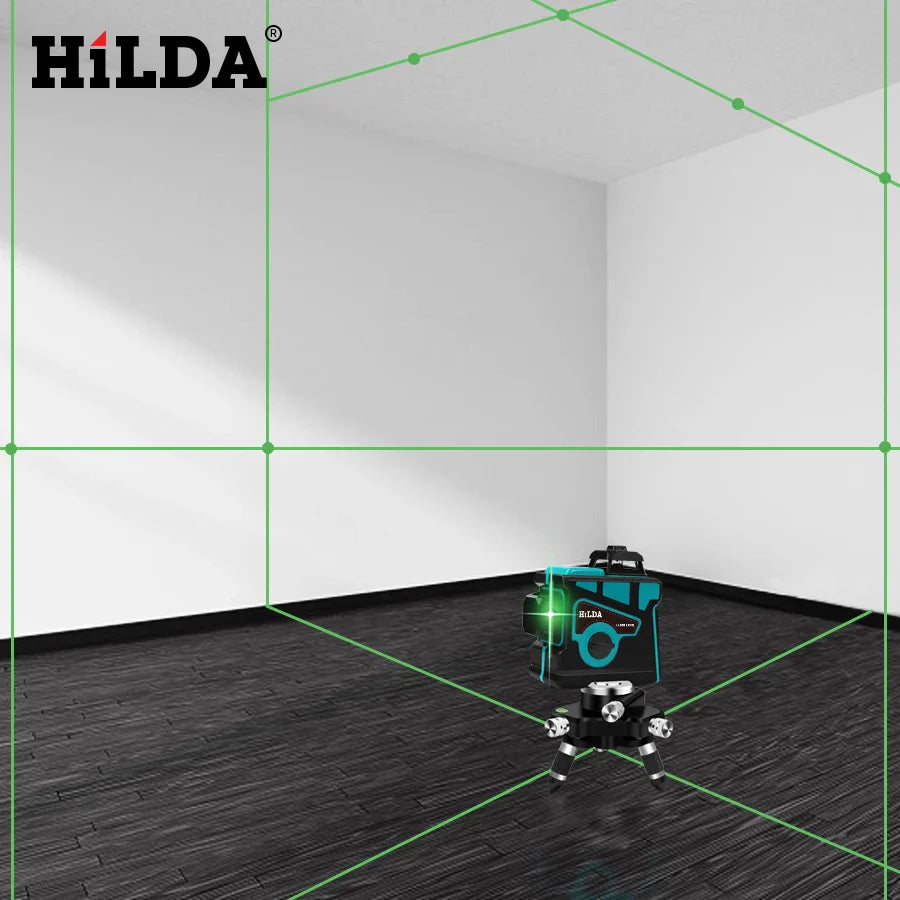 HILDA Laser Level 12 Lines 3D Level Self-Leveling 360 Horizontal And Vertical Cross Super Powerful Green Laser Level