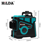 HILDA Laser Level 12 Lines 3D Level Self-Leveling 360 Horizontal And Vertical Cross Super Powerful Green Laser Level