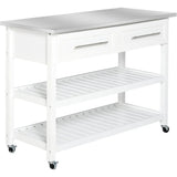 HOMCOM Kitchen Island Rolling Utility Trolley Cart with 2 Drawers Stainless Steel Top - White