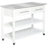 HOMCOM Kitchen Island Rolling Utility Trolley Cart with 2 Drawers Stainless Steel Top - White