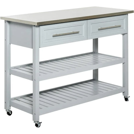 HOMCOM Kitchen Island Rolling Utility Trolley Cart with 2 Drawers Stainless Steel Top - White